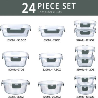 24-Piece Glass Food Storage Set – Airtight, Oven & Microwave Safe