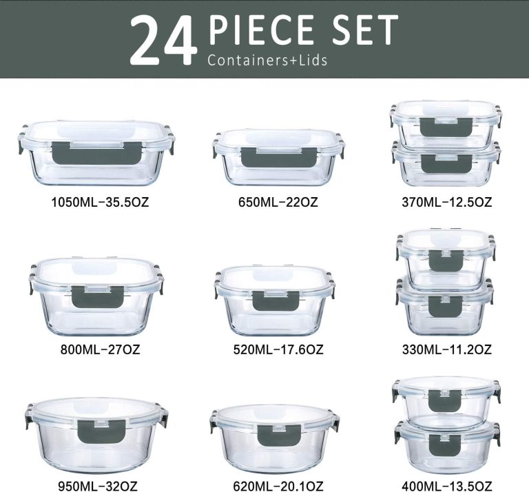 24-Piece Glass Food Storage Set – Airtight, Oven & Microwave Safe